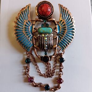 Egyptian Winged Scarab, Convertable Brooch Pendant, Witchy Whimsigoth Festival